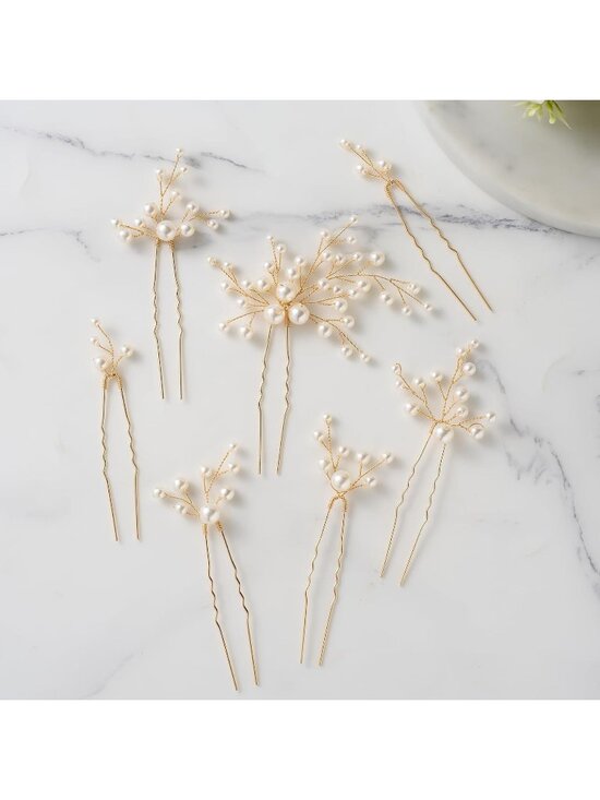 Women\'s 7 Pieces Rhinestone Crystal Handmade Bridesmaid Floral Pearl Hair Pins main image 6